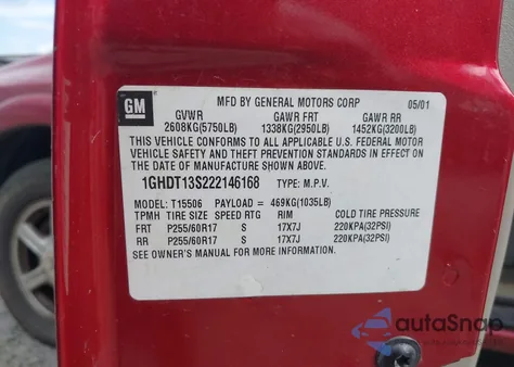 2002 Oldsmobile Bravada from USA, damaged, VIN 1GHDT13S222146168